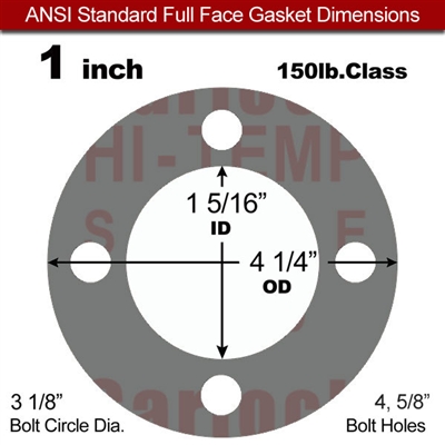 Garlock Style 9850 N/A NBR Full Face Gasket  150 Lb. - 1/16" Thick - 1" Pipe