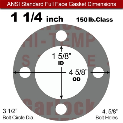 Garlock Style 9850 N/A NBR Full Face Gasket - 150 Lb. - 1/16" Thick - 1-1/4" Pipe