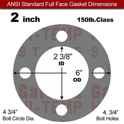 Garlock Style 9850 N/A NBR Full Face Gasket - 150 Lb. - 1/16" Thick - 2" Pipe