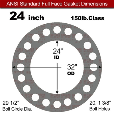 Garlock Style 9850 N/A NBR Full Face Gasket - 150 Lb. - 1/16" Thick - 24" Pipe