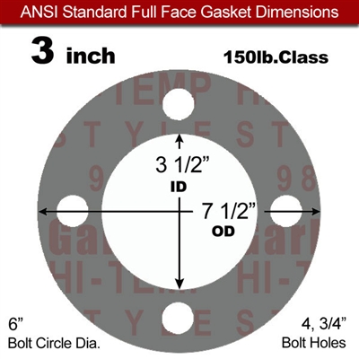 Garlock Style 9850 N/A NBR Full Face Gasket - 150 Lb. - 1/16" Thick - 3" Pipe
