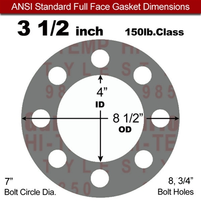 Garlock Style 9850 N/A NBR Full Face Gasket - 150 Lb. - 1/16" Thick - 3-1/2" Pipe