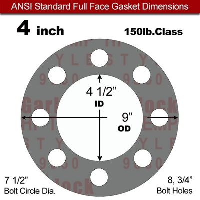 Garlock Style 9850 N/A NBR Full Face Gasket - 150 Lb. - 1/16" Thick - 4" Pipe