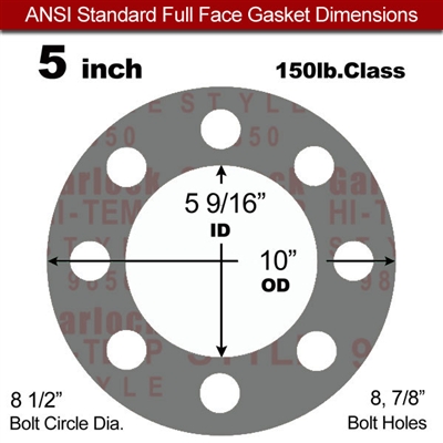 Garlock Style 9850 N/A NBR Full Face Gasket - 150 Lb. - 1/16" Thick - 5" Pipe