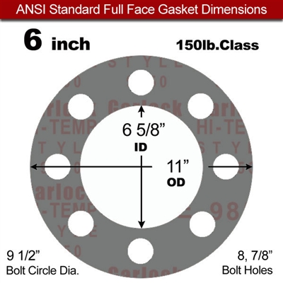 Garlock Style 9850 N/A NBR Full Face Gasket - 150 Lb. - 1/16" Thick - 6" Pipe