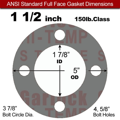 Garlock Style 9850 N/A NBR Full Face Gasket - 150 Lb. - 1/8" Thick - 1-1/2" Pipe