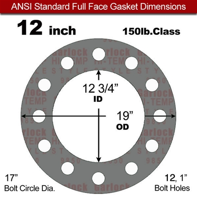 Garlock Style 9850 N/A NBR Full Face Gasket - 150 Lb. - 1/8" Thick - 12" Pipe