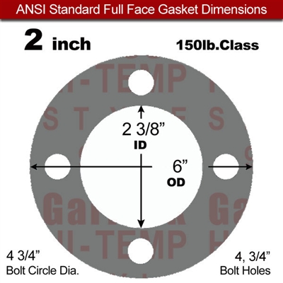 Garlock Style 9850 N/A NBR Full Face Gasket - 150 Lb. - 1/8" Thick - 2" Pipe