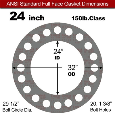 Garlock Style 9850 N/A NBR Full Face Gasket - 150 Lb. - 1/8" Thick - 24" Pipe