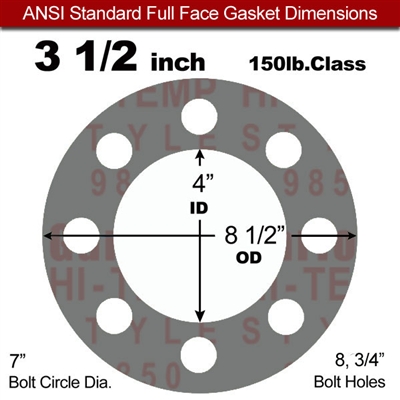 Garlock Style 9850 N/A NBR Full Face Gasket - 150 Lb. - 1/8" Thick - 3-1/2" Pipe
