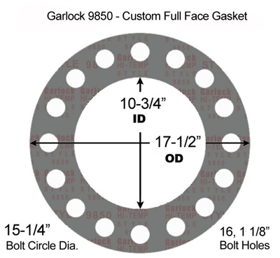 Garlock Style 9850 N/A NBR Full Face Gasket - 600 Lb. - 1/8" Thick - 10" Pipe