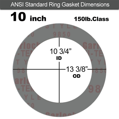 Garlock Style 9850 N/A NBR Ring Gasket - 150 Lb. - 1/16" Thick - 10" Pipe