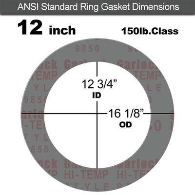 Garlock Style 9850 N/A NBR Ring Gasket - 150 Lb. - 1/16" Thick - 12" Pipe