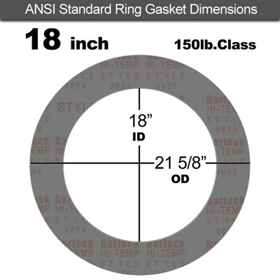 Garlock Style 9850 N/A NBR Ring Gasket - 150 Lb. - 1/16" Thick - 18" Pipe