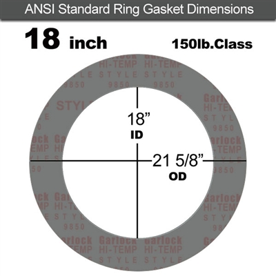 Garlock Style 9850 N/A NBR Ring Gasket - 150 Lb. - 1/8" Thick - 18" Pipe