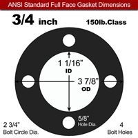 60 Duro Buna-N Full Face Gasket - 150 Lb. - 1/16" Thick - 3/4" Pipe