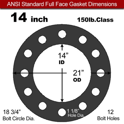 60 Duro Buna-N Full Face Gasket - 150 Lb. - 1/8" Thick - 14" Pipe
