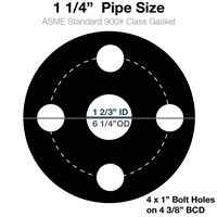 60 Duro Buna-N Full Face Gasket - 900 Lb. - 1/8" Thick - 1-1/4" Pipe