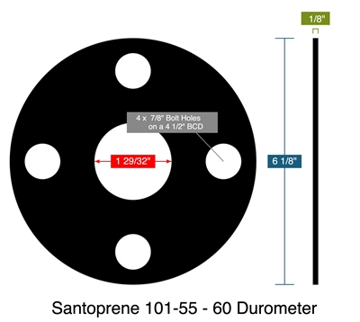 Santoprene 101-55 - 60 Durometer -  1/8" Thick - Full Face Gasket - 300/400/600 Lb. - 1.5"