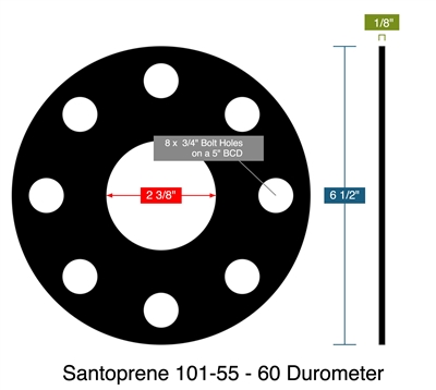 Santoprene 101-55 - 60 Durometer -  1/8" Thick - Full Face Gasket - 300/400/600 Lb. - 2"