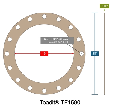 Teadit® TF1590 -  1/8" Thick - Full Face Gasket - 150 Lb. - 18"