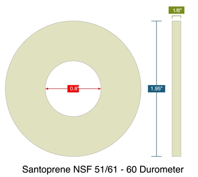Santoprene NSF 51/61 - 60 Durometer -  1/8" Thick - Ring Gasket - .8" ID - 1.95" OD