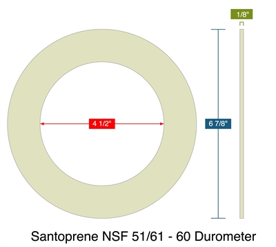 Santoprene NSF 51/61 - 60 Durometer -  1/8" Thick - Ring Gasket - 150 Lb. - 4"