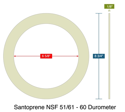 Santoprene NSF 51/61 - 60 Durometer -  1/8" Thick - Ring Gasket - 150 Lb. - 6"