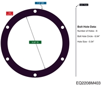 Garlock 2900 NBR Custom Full Face Gasket - 6" ID x 7.5" OD x 1/32" - (6) .34" Holes on 6.94" BC