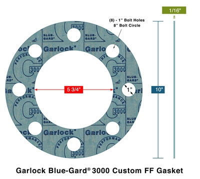 Garlock Blue-GardÂ® 3000 Custom FF Gasket - 1/16" Thk - 5.75" ID x 10" OD
