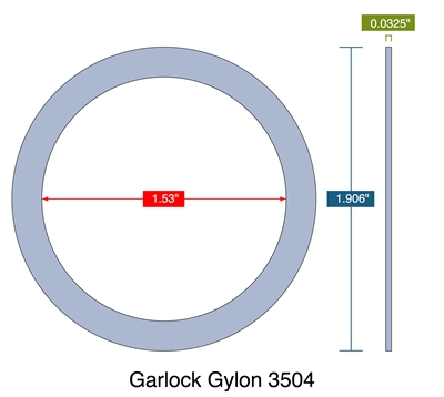 Garlock GylonÂ® 3504 Blue PTFE Ring - 1.53" ID x 1.906" OD x 1/32" Thick