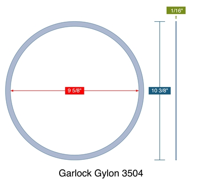 Garlock GylonÂ® 3504 Blue PTFE Ring - 9.625" ID x 10.375" OD x 1/16" Thick