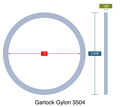 Garlock GylonÂ® 3504 Blue PTFE Ring - 3" ID x 3.406" OD x 1/8" Thick