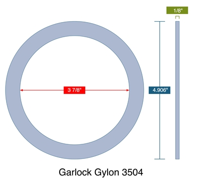 Garlock GylonÂ® 3504 Blue PTFE Ring - 3.875" ID x 4.906" OD x 1/8" Thick