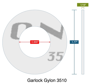 Garlock GylonÂ® 3510 Custom Ring Gasket - .866" ID x 1.77" OD - 1/16" Thick