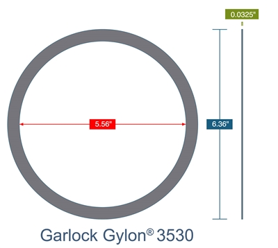 Garlock GylonÂ® 3530 Custom Ring Gasket 1/32" x 5.56" ID x 6.36" OD