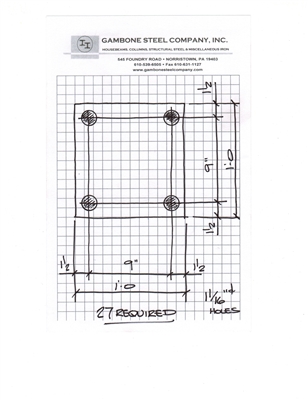 40 Duro Neoprene Pad - 1/4" Thick x 12" x 12" with 4 Bolt holes per dwg