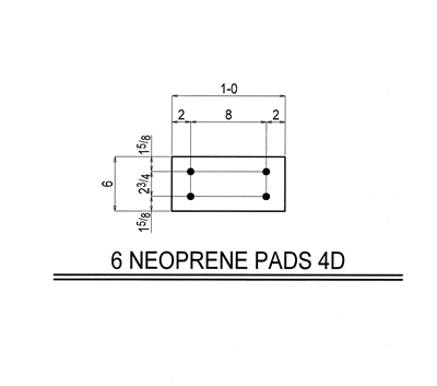 50 Duro Neoprene Rubber Pad With Holes - 6" x 12" x 1/4" Thick With (4) Holes