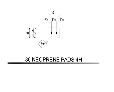 50 Duro Neoprene Rubber Pad With Holes - 5" x 5" x 1/4" Thick With (4) Holes - 3/4"