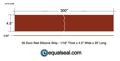 50 Duro Red Silicone Rubber Custom Strip - 1/16" Thick x 4-1/2" Wide x 25' Long