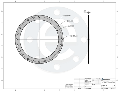 Equalseal EQ 535 Custom Full Face Gasket - 1/8" Thick - 29" ID x 36" OD  (19) 1.125" Holes On 33.5" BC Per DWG