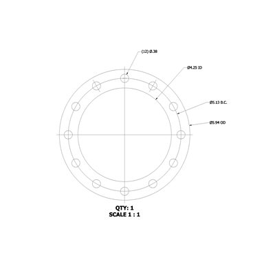 Equalseal EQ 535 Custom Full Face Gasket - 1/8" Thick - 4.25" ID x 5.94" OD (12) .38" Holes On 5.13" BC