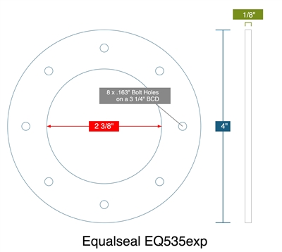 Equalseal EQ 535 Custom Full Face Gasket - 2.375" ID x 4" OD x 1/8" (8) .163" Holes on 3.25" BC