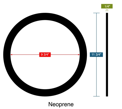 60 Durometer Neoprene Ring Gasket - 9.75" ID x 11.75" OD x 1/4" Thick