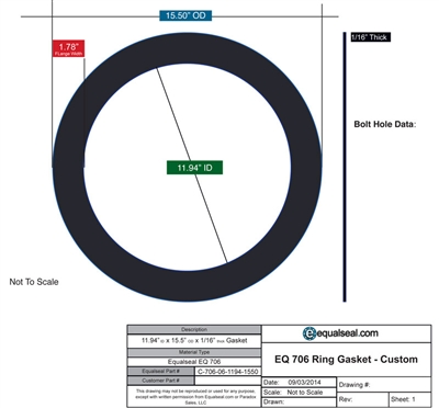 EQ 706 Ring Gasket - 1/16" x 11.94" x 15.5"