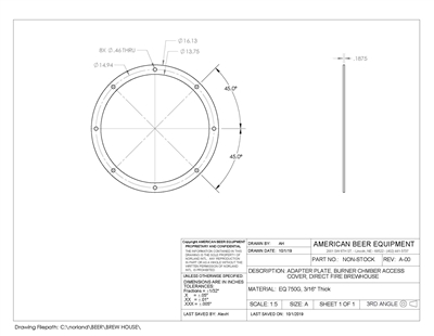 EQ 750G Custom FF Gasket - 13.75" ID x 16.13" OD x 3/16" Thick (8) .46" Holes On 14.94" BC