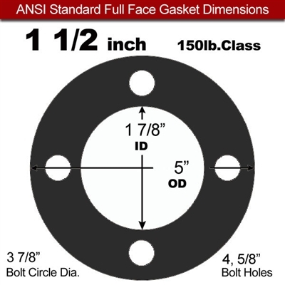 Garlock 9800 N/A SBR Full Face Gasket - 150 Lb - 1/32" Thick - 1-1/2"