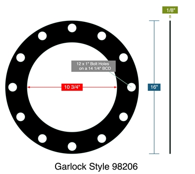 Garlock Style 98206 -  1/8" Thick - Full Face Gasket - 150 Lb. - 10"
