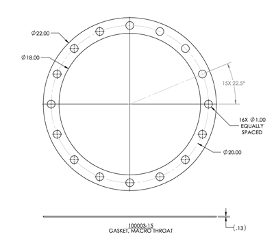 Garlock Blue-Gard 3000 -  1/8" Thick - Full Face Gasket - 18" ID - 22" OD - 16 x 1" Holes on a 20.00" Bolt Circle Diameter Per 100003-15 REV12