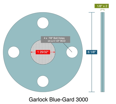 Garlock Blue-Gard 3000 -  1/8" Thick - Full Face Strainer Gasket - 100 Mesh -300/400/600 Lb. - 1.5"